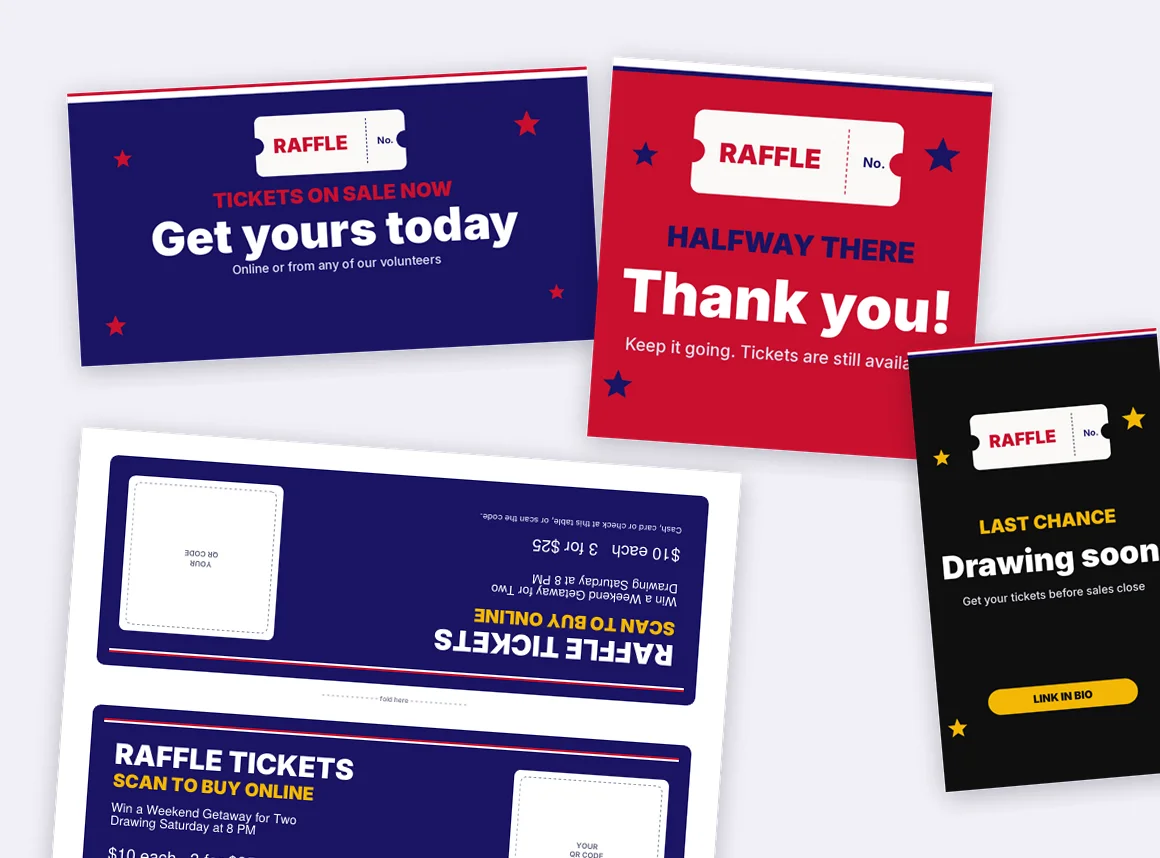 Raffle social media graphics and QR table sign