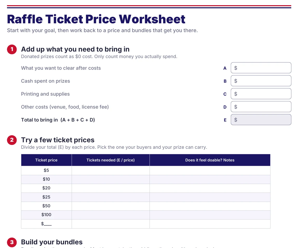 Raffle ticket price worksheet